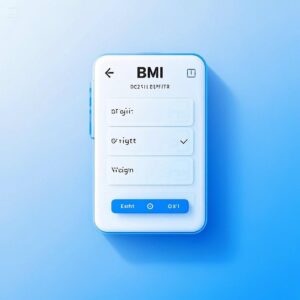 a modern and sleek bmi calculator interface displaying weight, height and BMI result for health tracking.